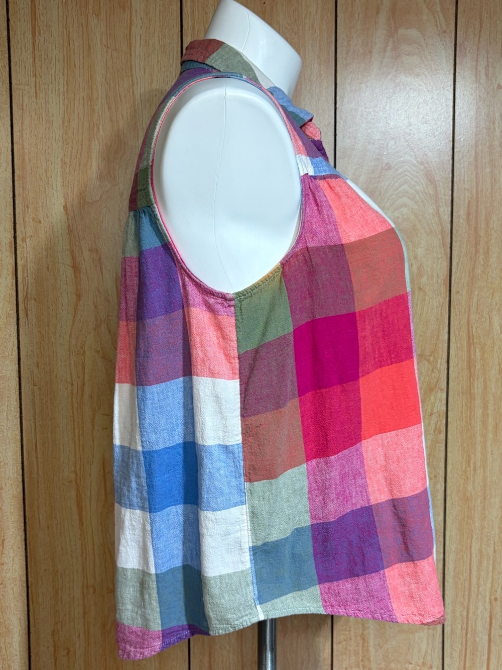 Time and Tru Multicolor Plaid Sleeveless Henley Top SZ - XL - Picture 2 of 6